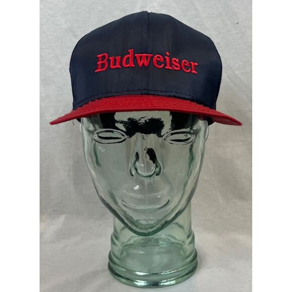 Vintage Budweiser Bud Beer Rayon Snapback Hat Adjustable Navy Blue - Picture 2 of 7